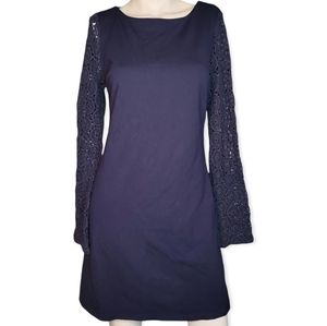 Philosophy Rep. Clothing Longsleeve Navy Sheath Dress w/Crocheted Sleeves, sz S